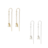 Pearl and Tag Thread Earring - Gold, Silver >>