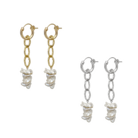 Paris Chain Pearl Earring - Gold, Silver >>
