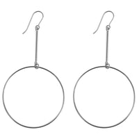 Large Ring on Bar Earrings in Silver Color