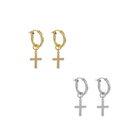 Paris Hoop with Mini Cross Earring - Gold, Silver, Rose Gold >>