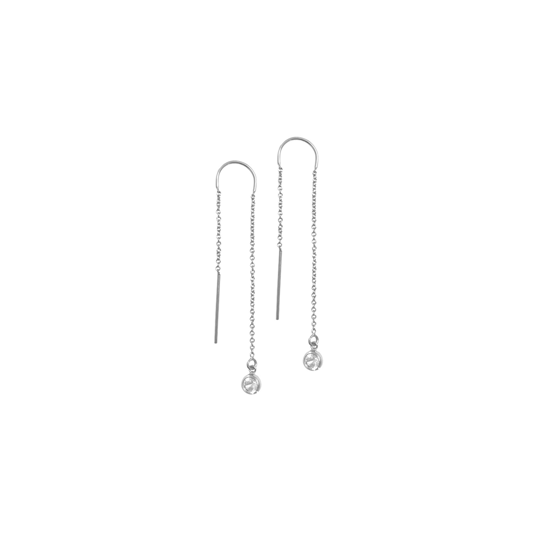 Earring Thread with Crystal in Silver