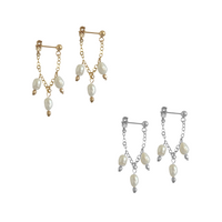 Triple Pearl Drop Earring in Gold, Silver
