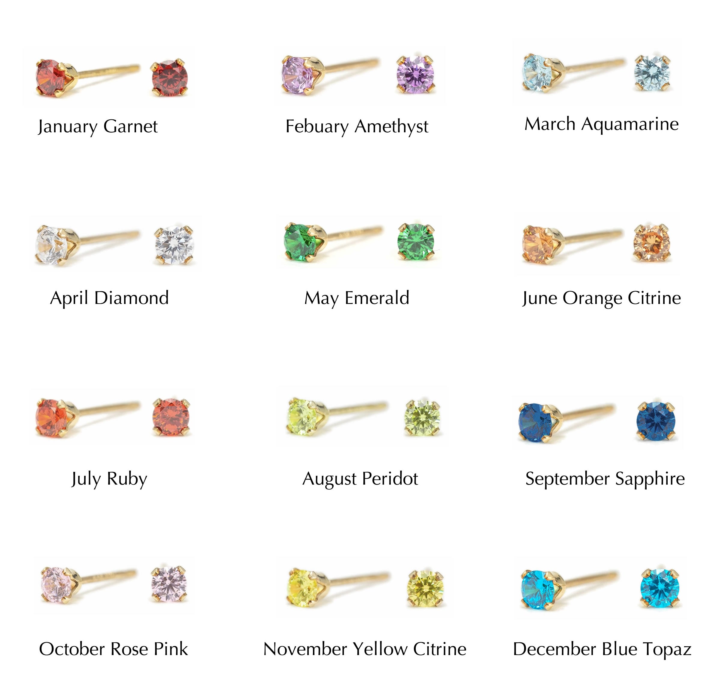 Birthstone Stud Earrings – Misuzi