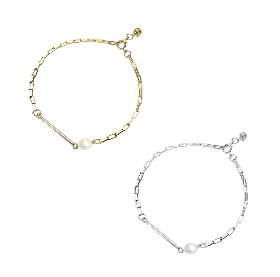 Dallas - Pearl and Bar Bracelet - Gold, Silver >>