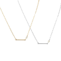 May - Bar and Pearl Necklace - Gold, Silver >>