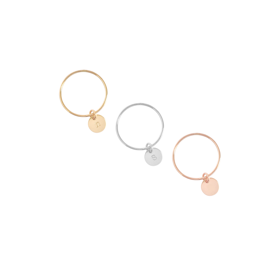 Mini Disc Initial Ring - Gold, Silver, Rose Gold >>