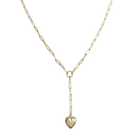Venus Puff Heart Lariat Necklace - Gold, Silver >>