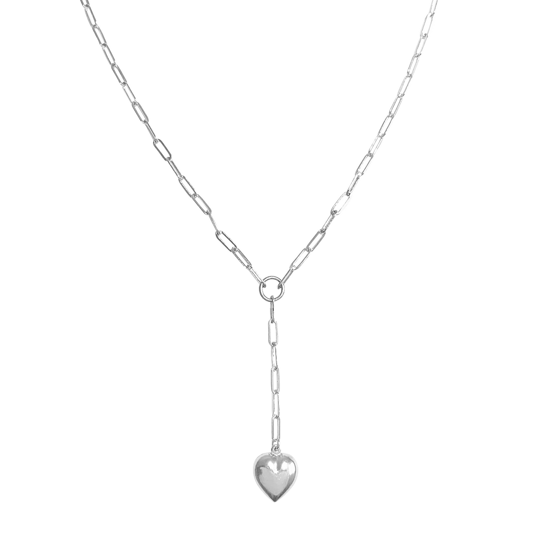 Venus Puff Heart Lariat Necklace - Gold, Silver >>
