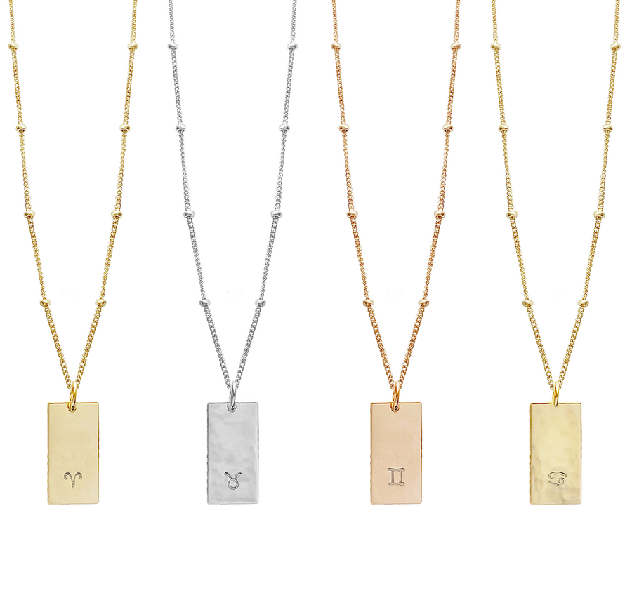 Zodiac Tag necklace - Gold, Silver, Rose Gold >>