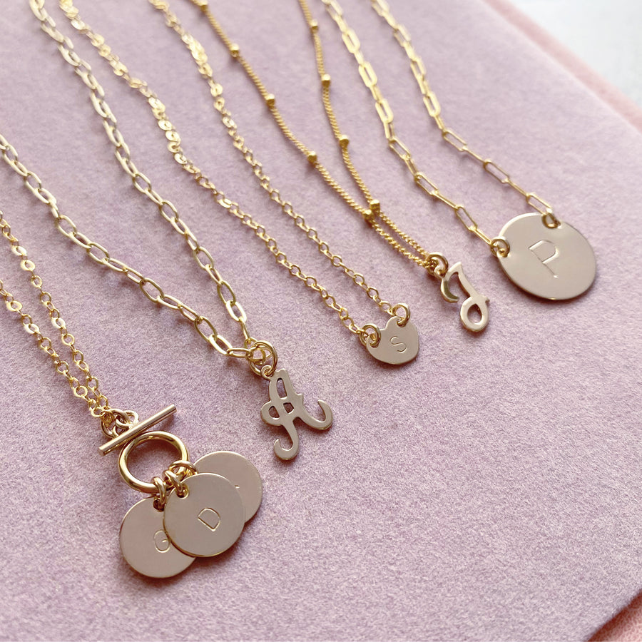 Mia - Tiny Heart Initial Necklace - Gold, Silver >>