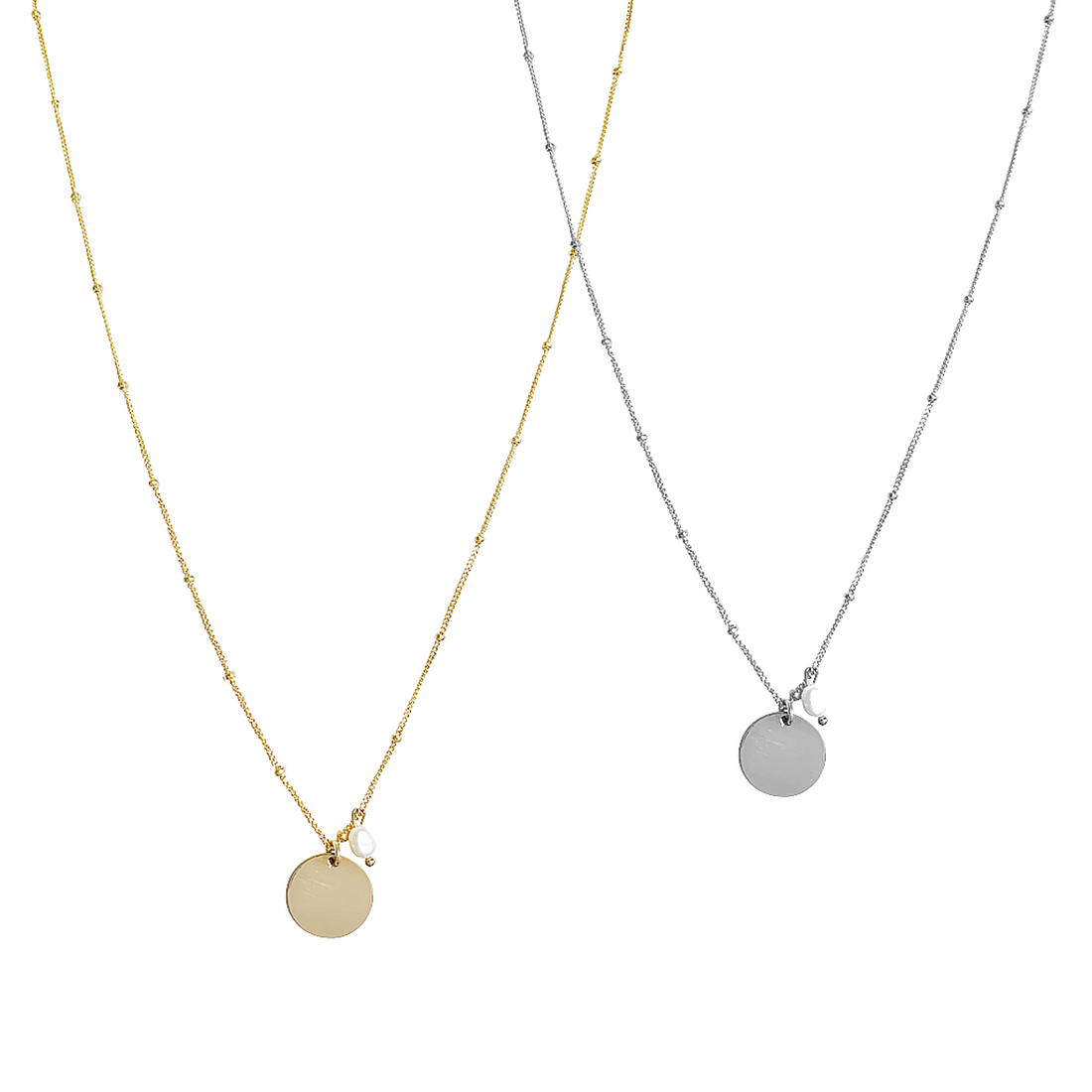Aria Pearl Classic Disc Necklace in Gold & Silver