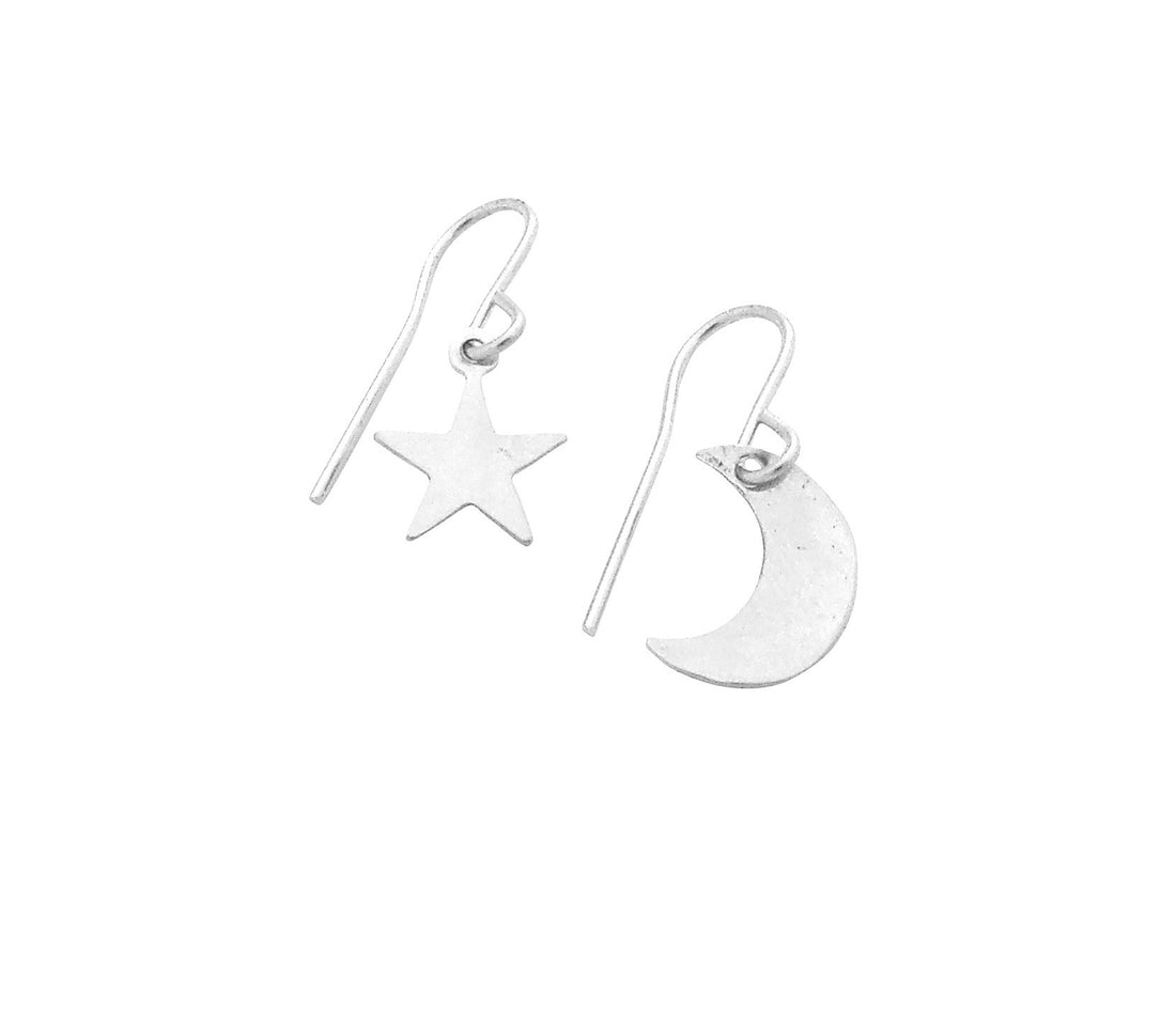 Asher Earrings - Mini Moon and Star - Gold, Silver, Rose gold >>>