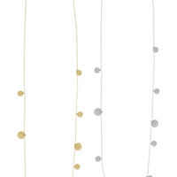 The Cara Long Hammered Disc Necklace in Gold, Silver