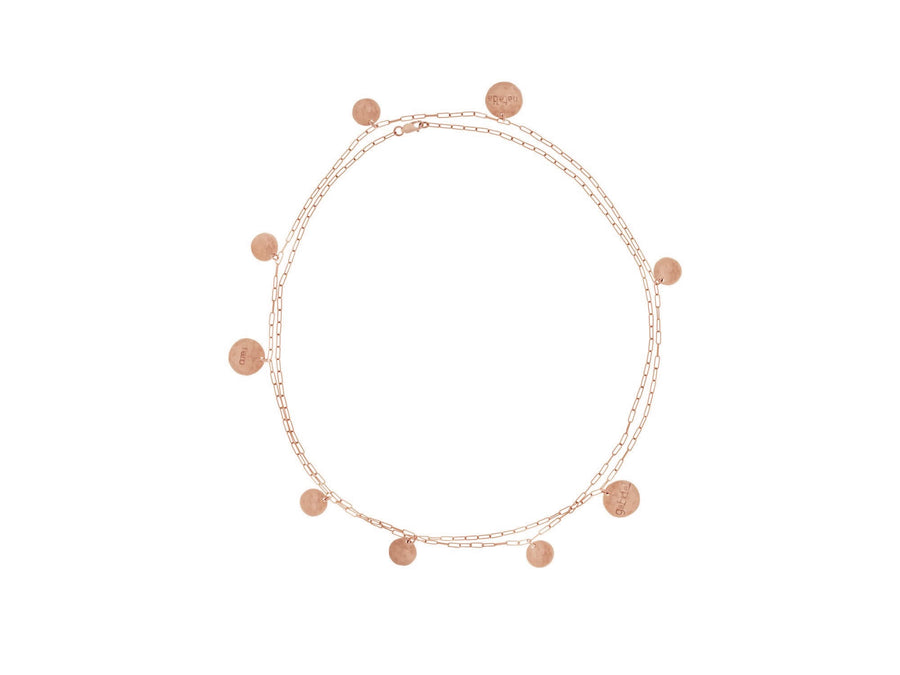 Cara - Long Hammered Disc Necklace - Gold, Silver, Rose Gold >>