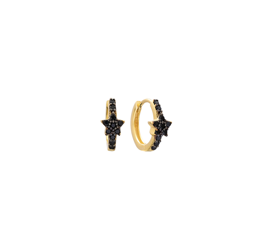 Dillon Black Onyx Star Hoop - Gold or Silver >>