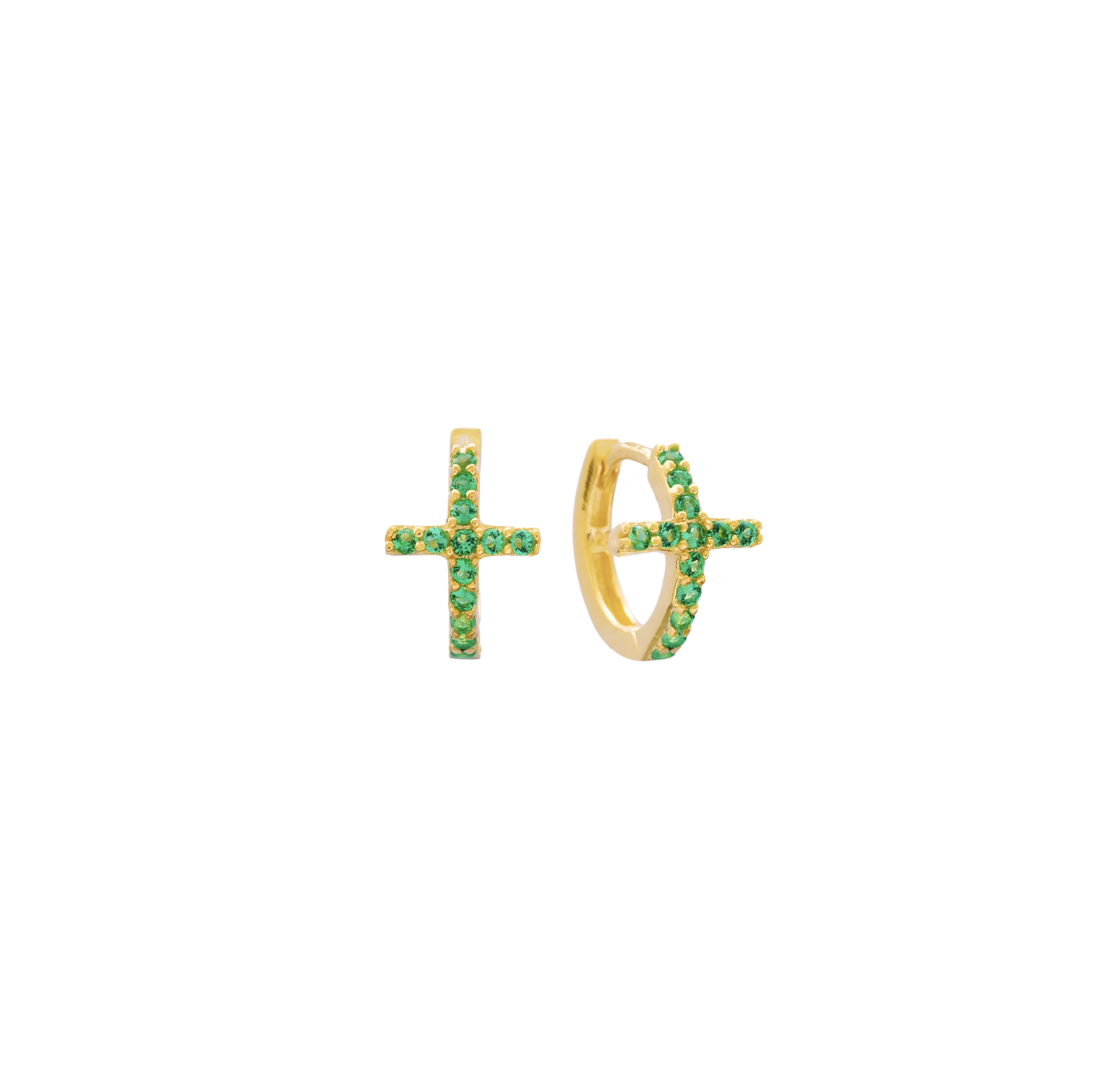 Dillon Emerald Cross Hoop Huggie 18k Gold Plate Designer Jewellery Misuzi