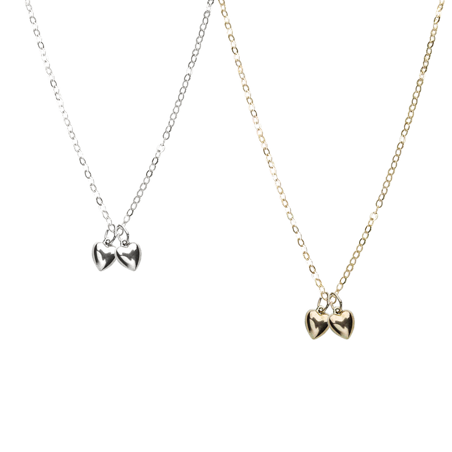 Double Puffy Heart Necklace - Gold, Silver >>>