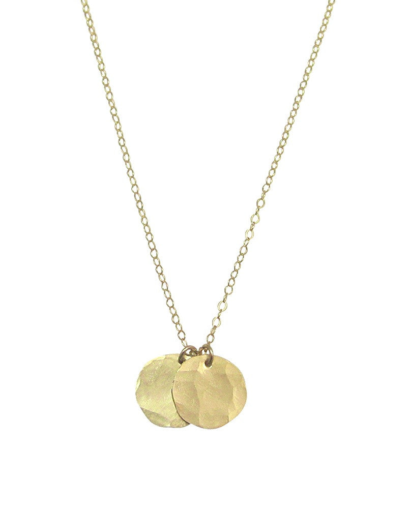 Double Hammered Disc Necklace in Gold