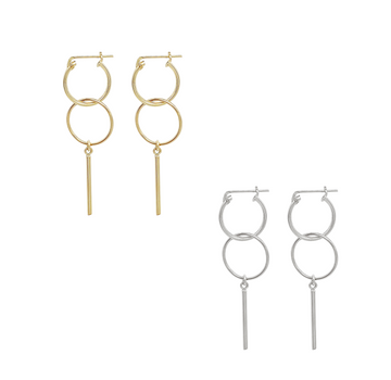 Double Ring Bar Hoops - Gold, Silver >>