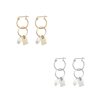 Double Ring Pearl Hoops - Gold, Silver >>