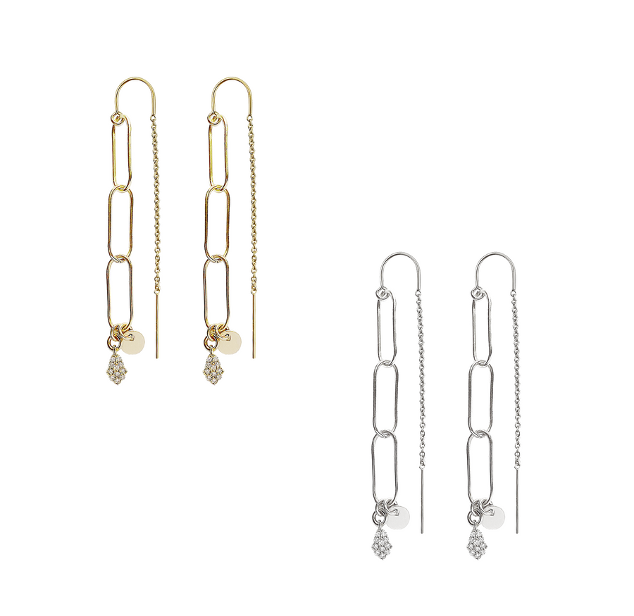 Marcel Charm Thread Earring- Gold, Silver >>