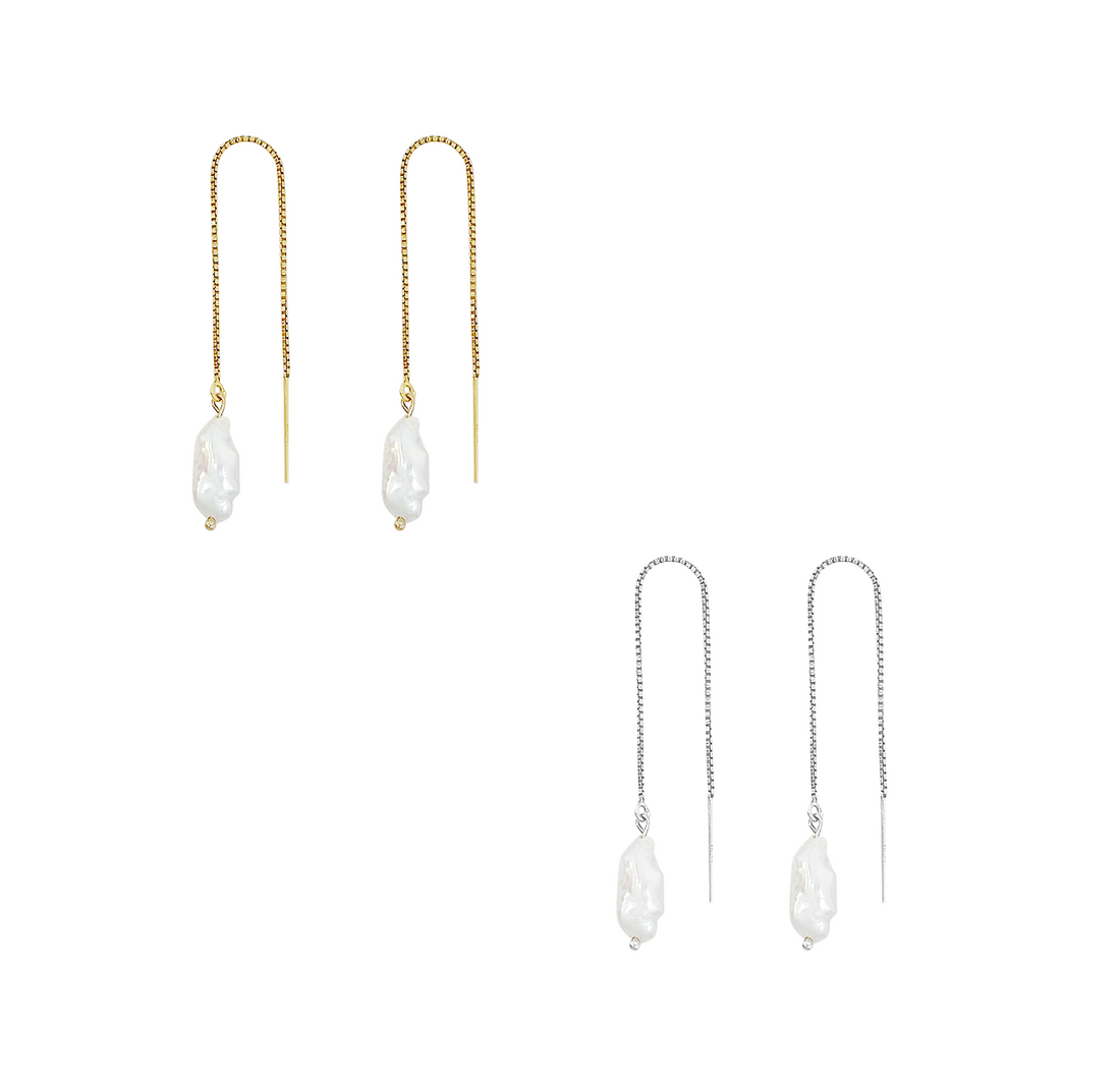 Pearl Thread Earring- Gold, Silver >>