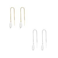 Pearl Thread Earring- Gold, Silver >>