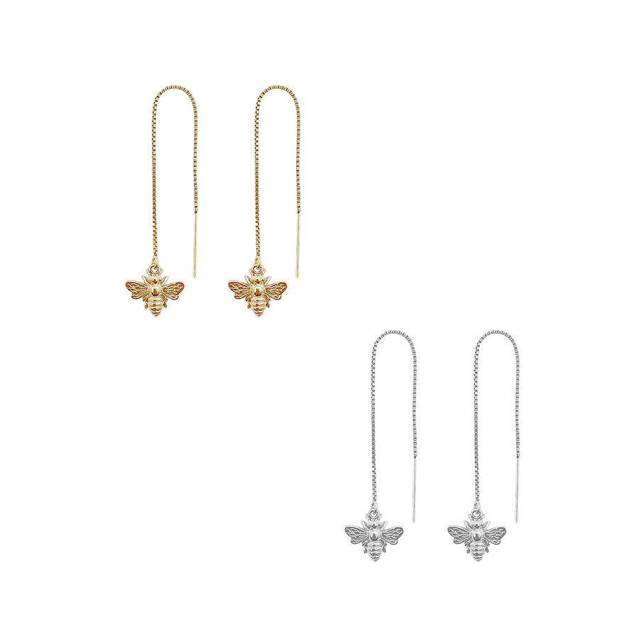 Bee Thread Earring- Gold, Silver >>