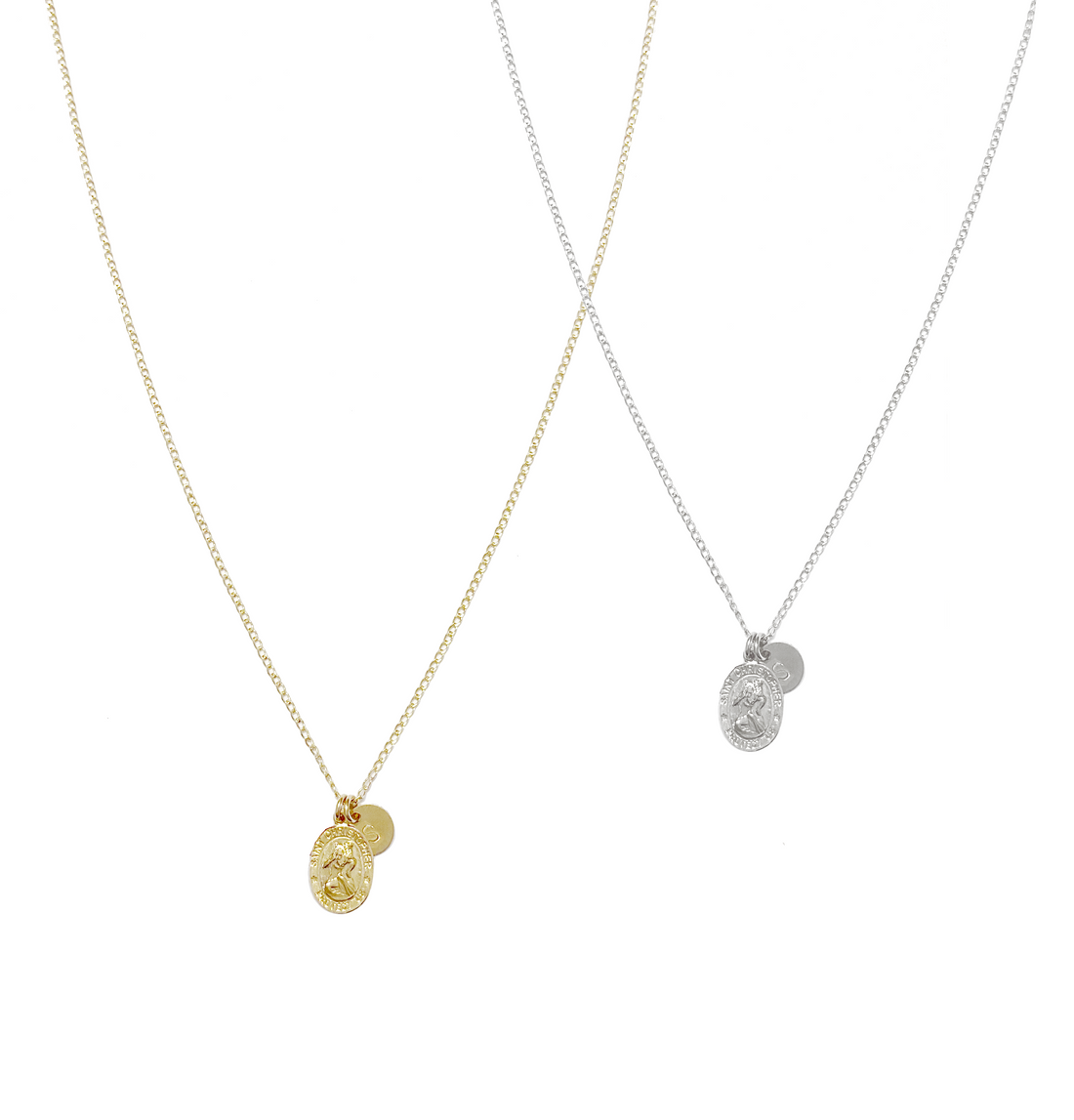 Emma - St Christopher & Disc Necklace - Gold, Silver >>