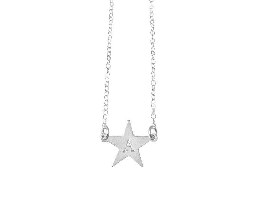 The Erica Large Star Initial Necklace in Silver Colors