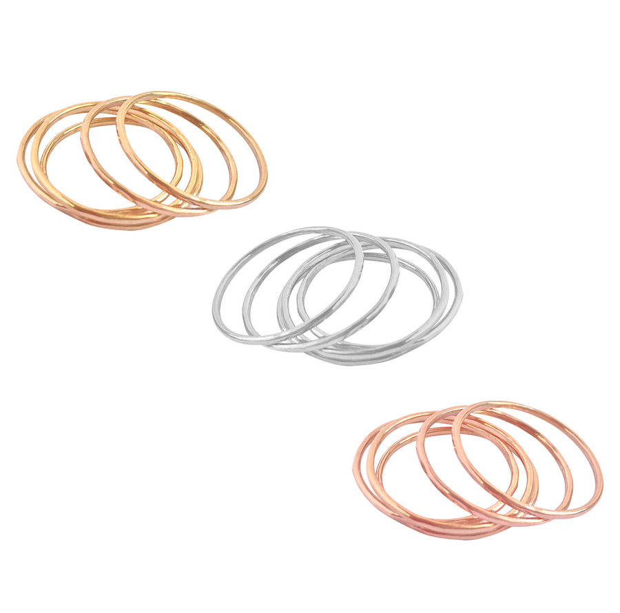 Fine Rings Set Of 5 in Gold, Silver, Rose Gold