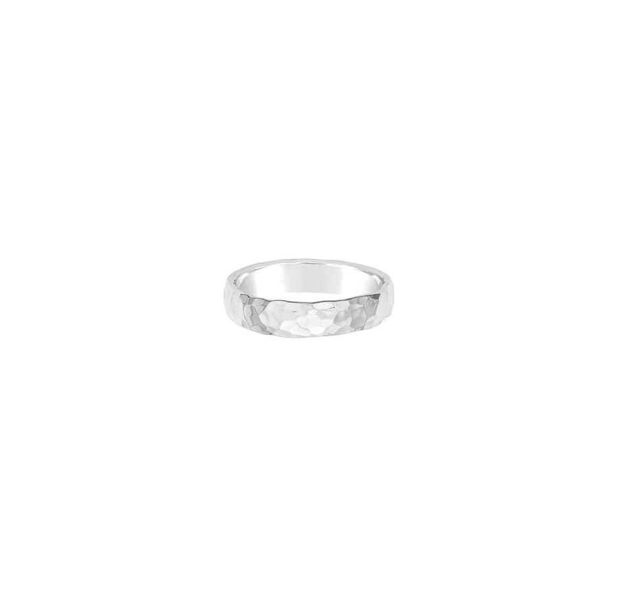 Heavy Hammered Ring Band - Gold, Silver >>