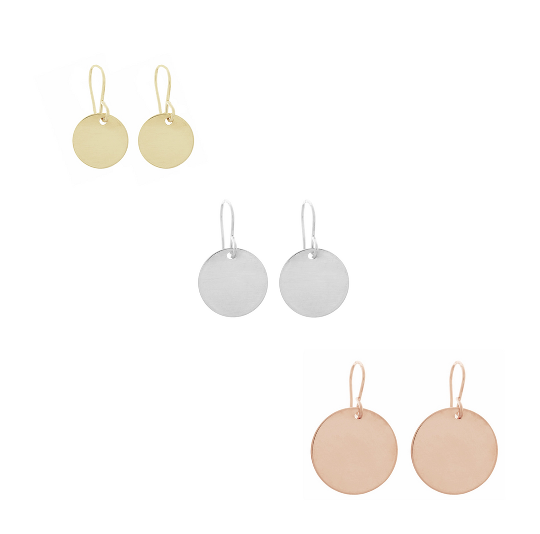Disc Earrings - Hammered or Hi Shine, 3 sizes, 3 colours  >>>