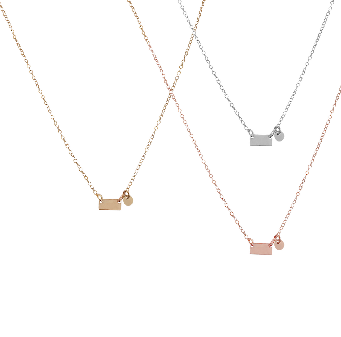 The Indi Mini Tag Disc Necklace in Gold, Silver, Rose Gold
