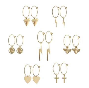 Jessi Mini Hoop with Mixed Charms, Single or Pair, You Choose! Gold or silver >>