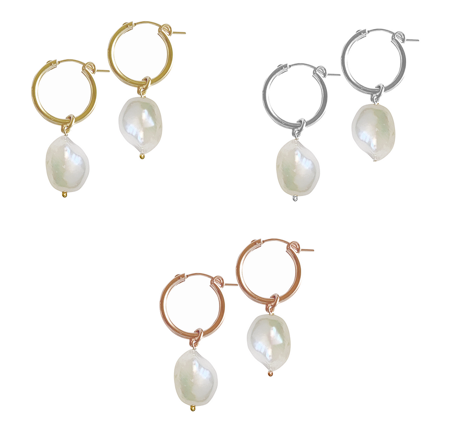Baroque Pearl Paris Hoop Earring - Gold, Silver, Rose Gold >>