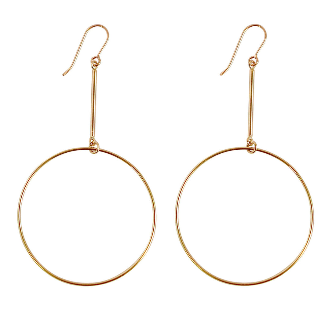 Large Ring on Bar Earrings in Gold and Silver Color
