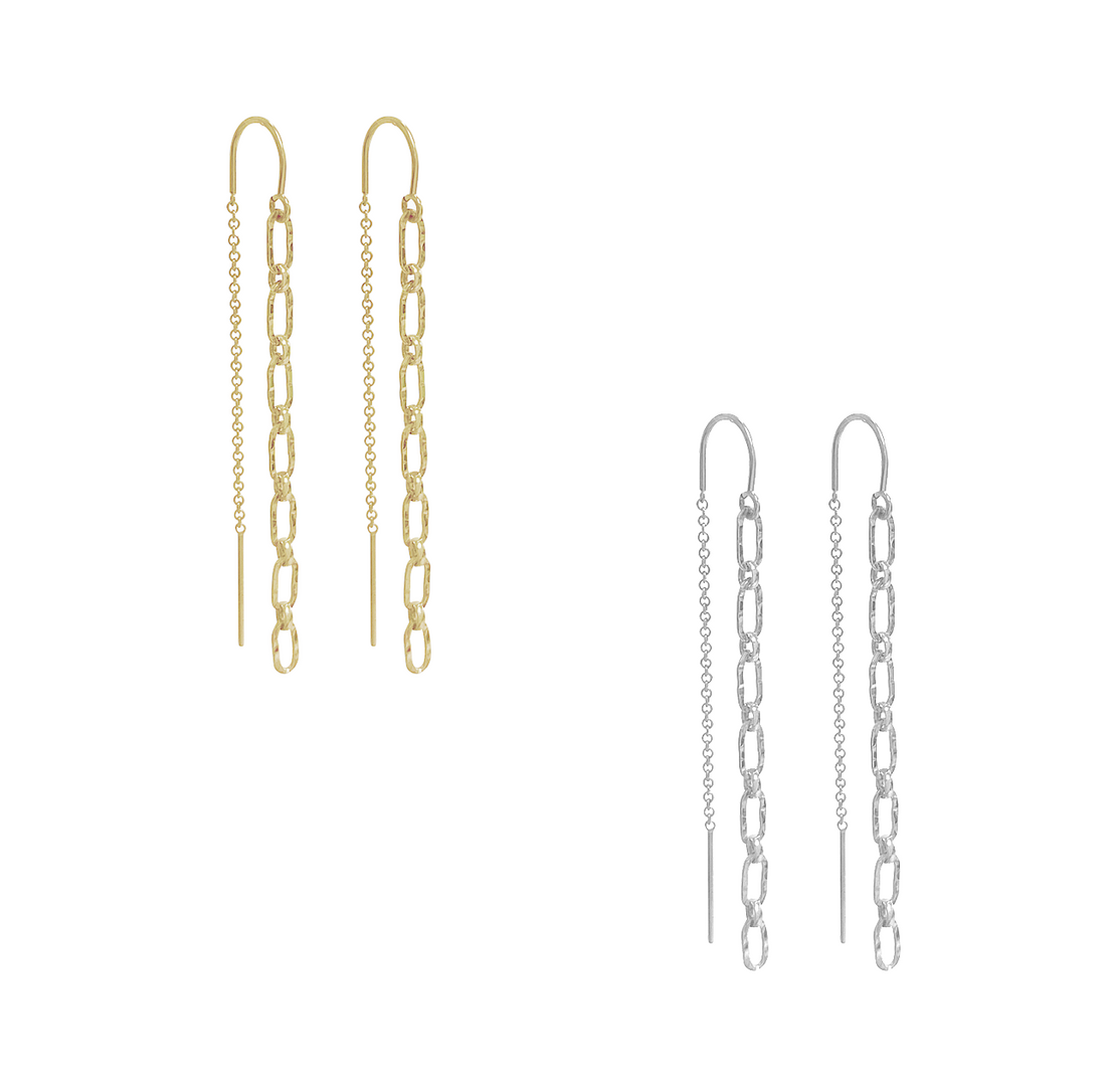 Mezi Chain Thread Earring - Gold, Silver >>