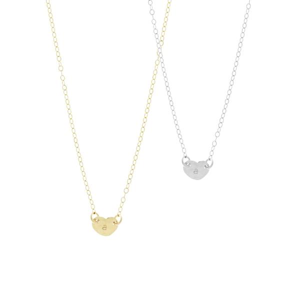 The Mia Tiny Heart Initial Necklace in Gold, Silver