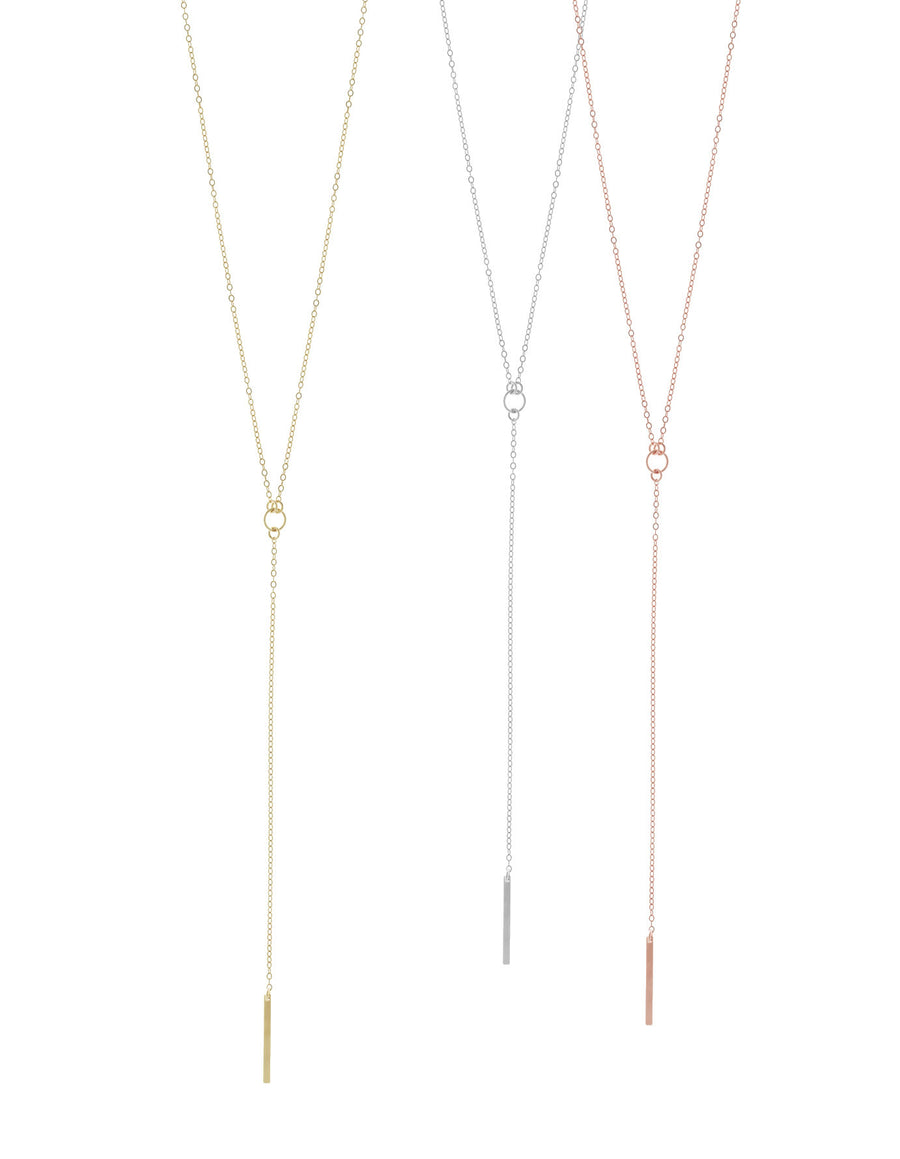 Mini Bar Lariat Necklace- Gold, Silver >>
