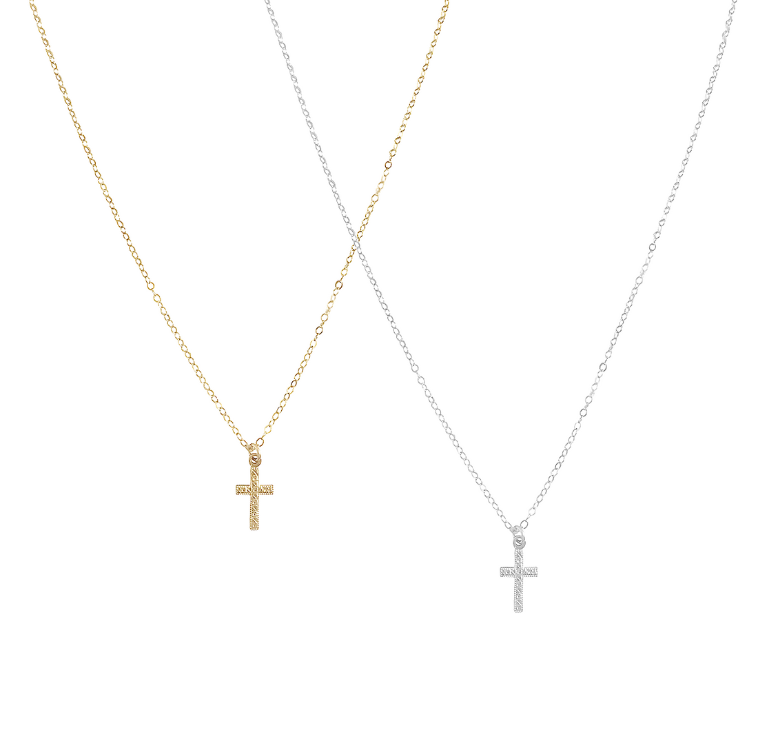 Mini Cross Necklace in Gold or Silver Colors