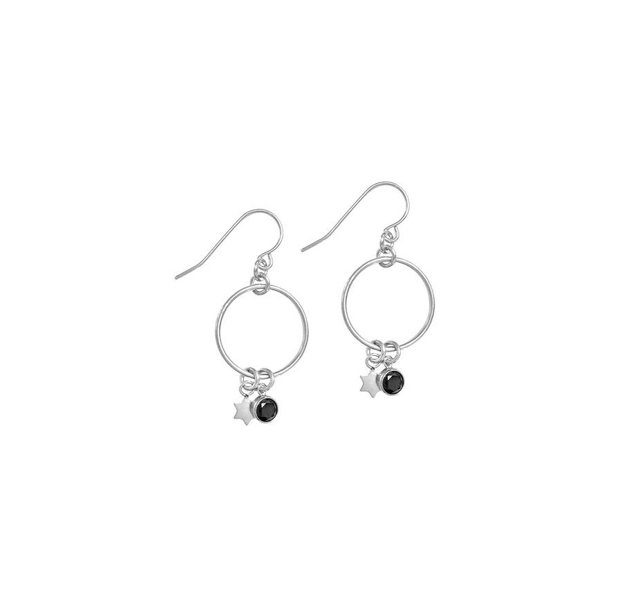 Bella Earrings with Star and Black Crystal in Silver