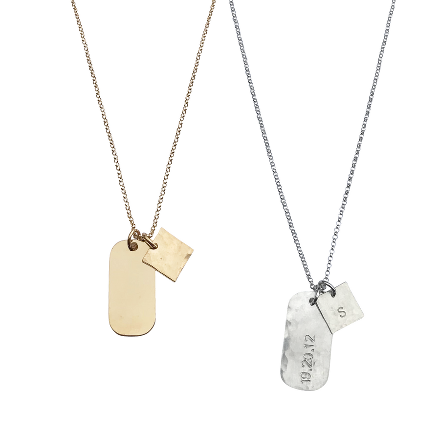 The Rio Large Tag Necklace in Gold, Silver