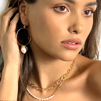 Large ring and Pearl earring - Gold, Silver >>