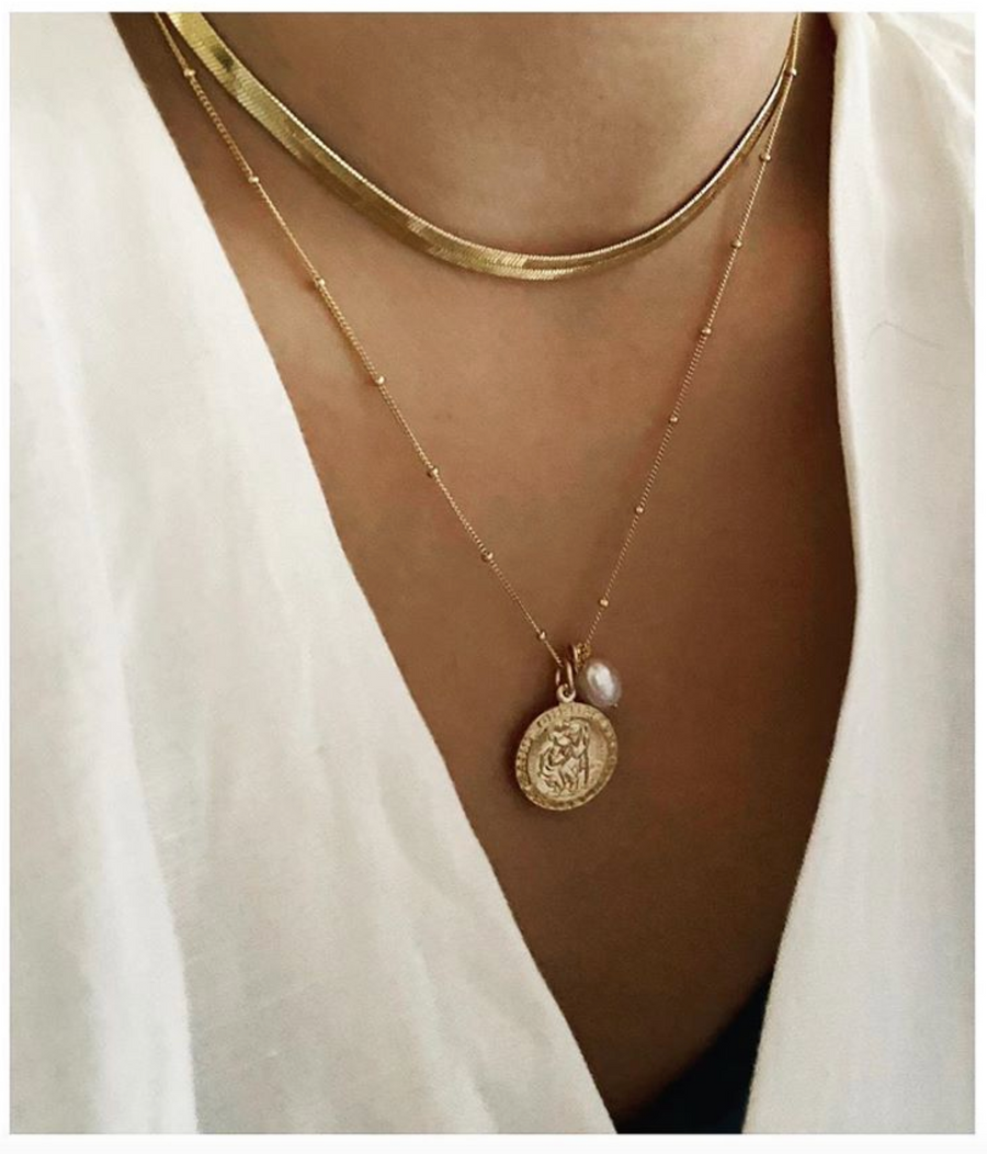 Jada St Christopher and Pearl necklace Gold Silver Misuzi