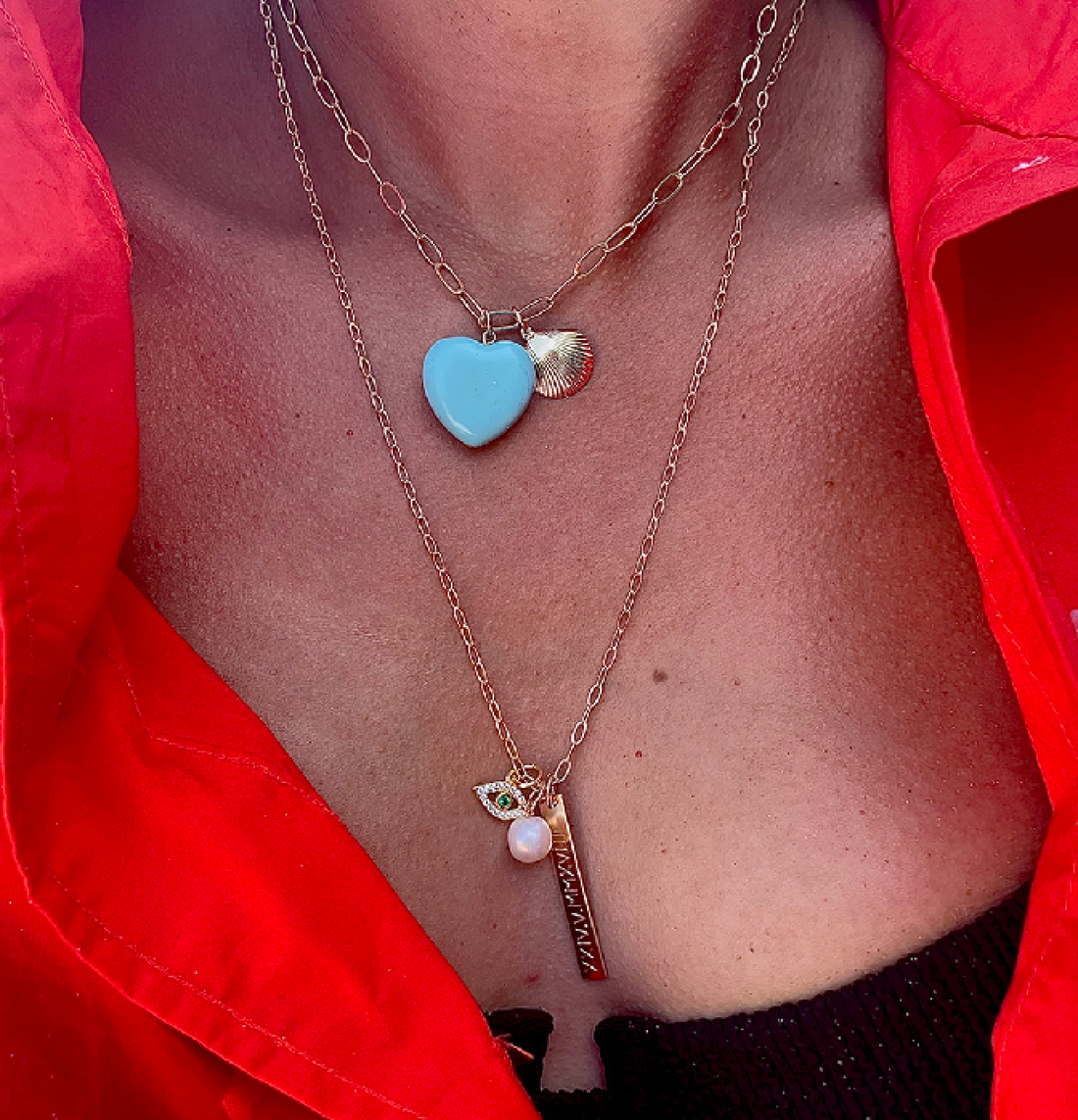 Turquoise Heart Charm Gold Silver Rose Gold Misuzi