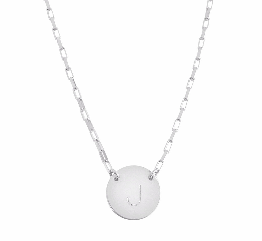 Initial Disc on Box Chain Silver Necklace 18"
