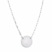 Initial Disc on Box Chain Silver Necklace 18"
