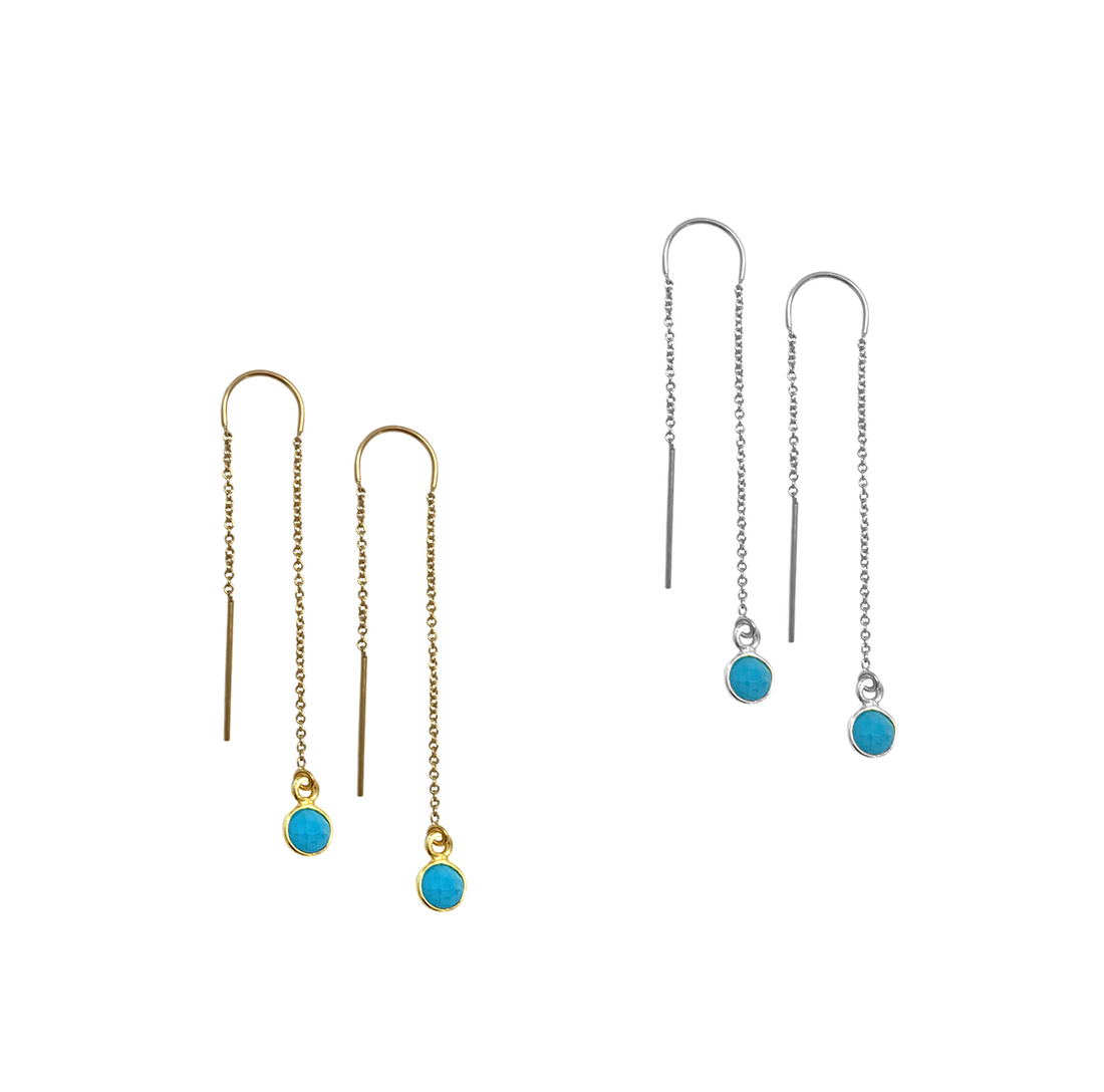 Earring Thread with Turquoise Stone in Gold, Silver