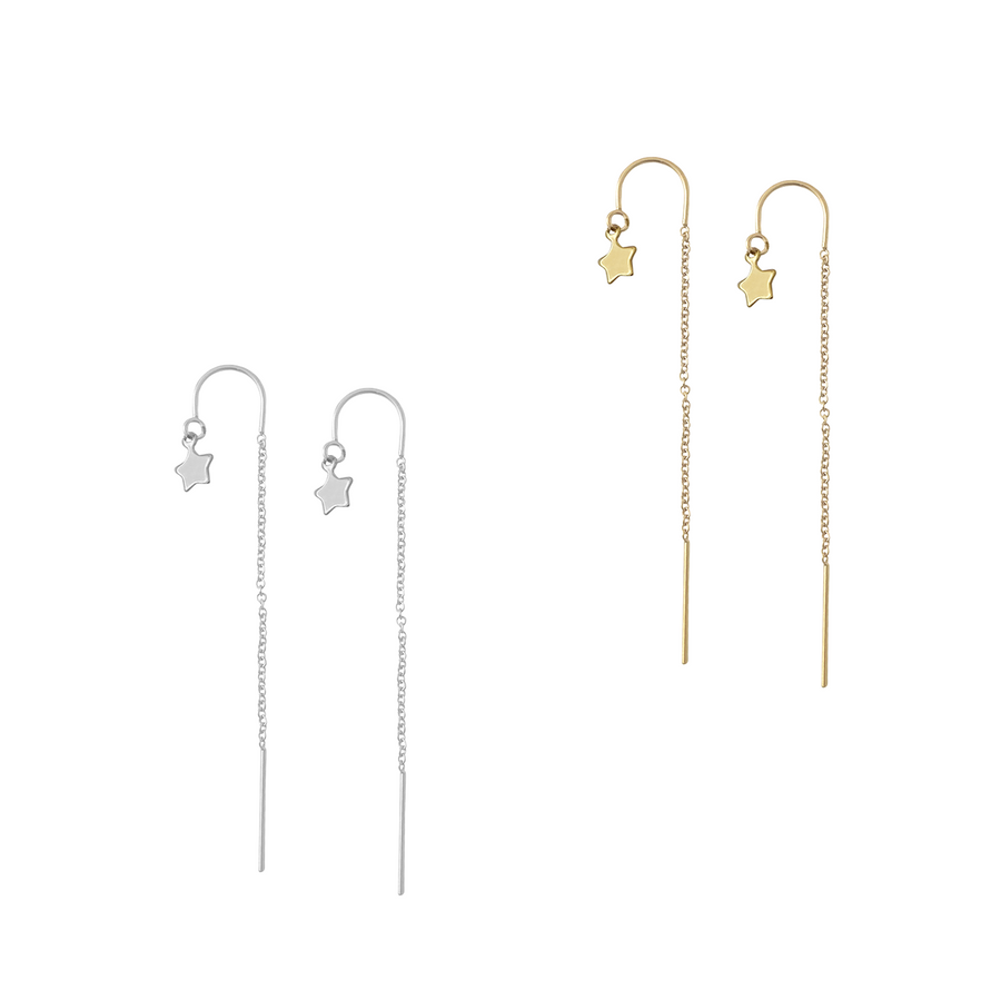 Ear Threads with Mini Star in Gold or Silver